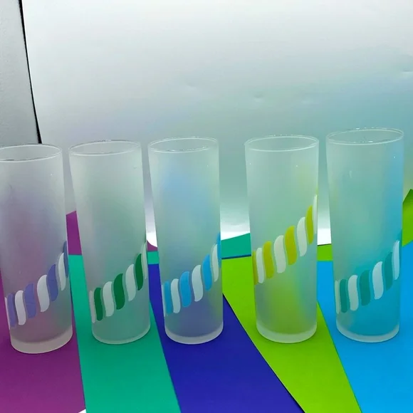 Vintage 1940’s Mid-Century Modern Libbey Candy Stripe Glasses - Picture 1 of 5